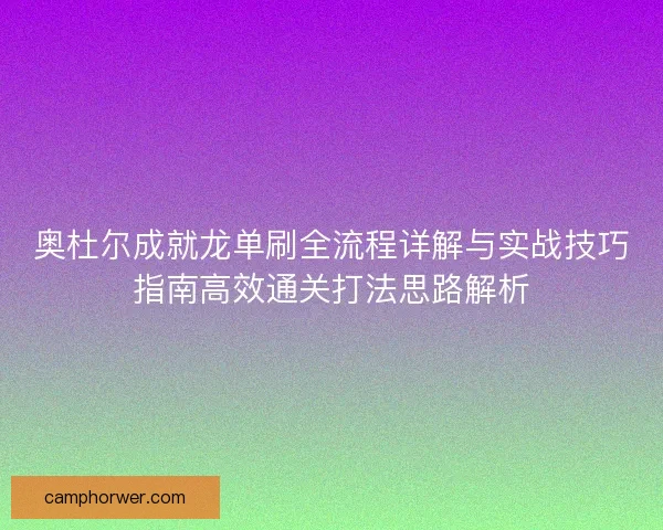 奥杜尔成就龙单刷全流程详解与实战技巧指南高效通关打法思路解析